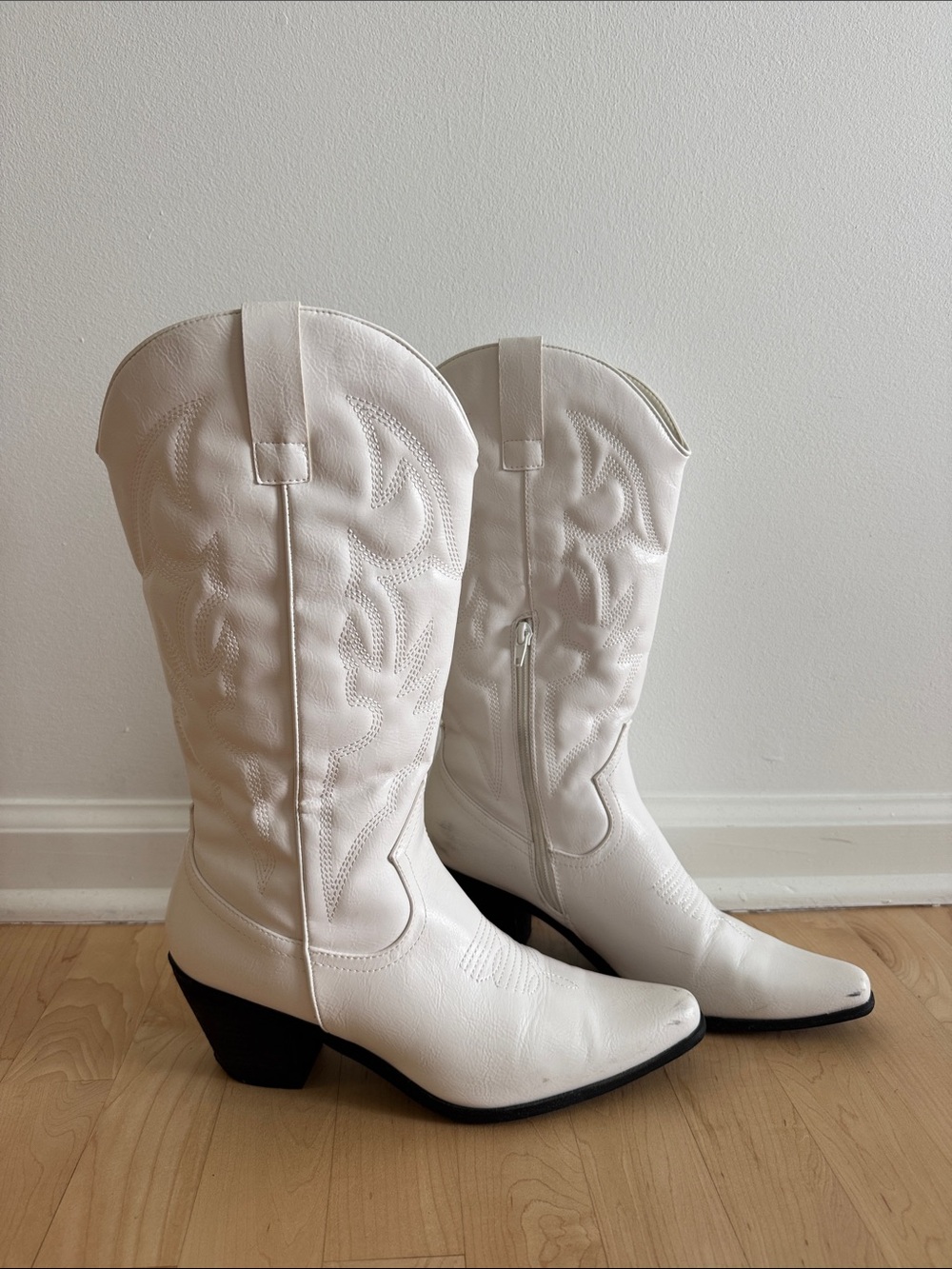 Princess Polly White Mid Heel Cowboy Boots